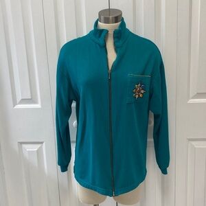 4 for$13 🔥 🔥Teal Zip-Up Jacket with Embroidered Pocket vintage 80s